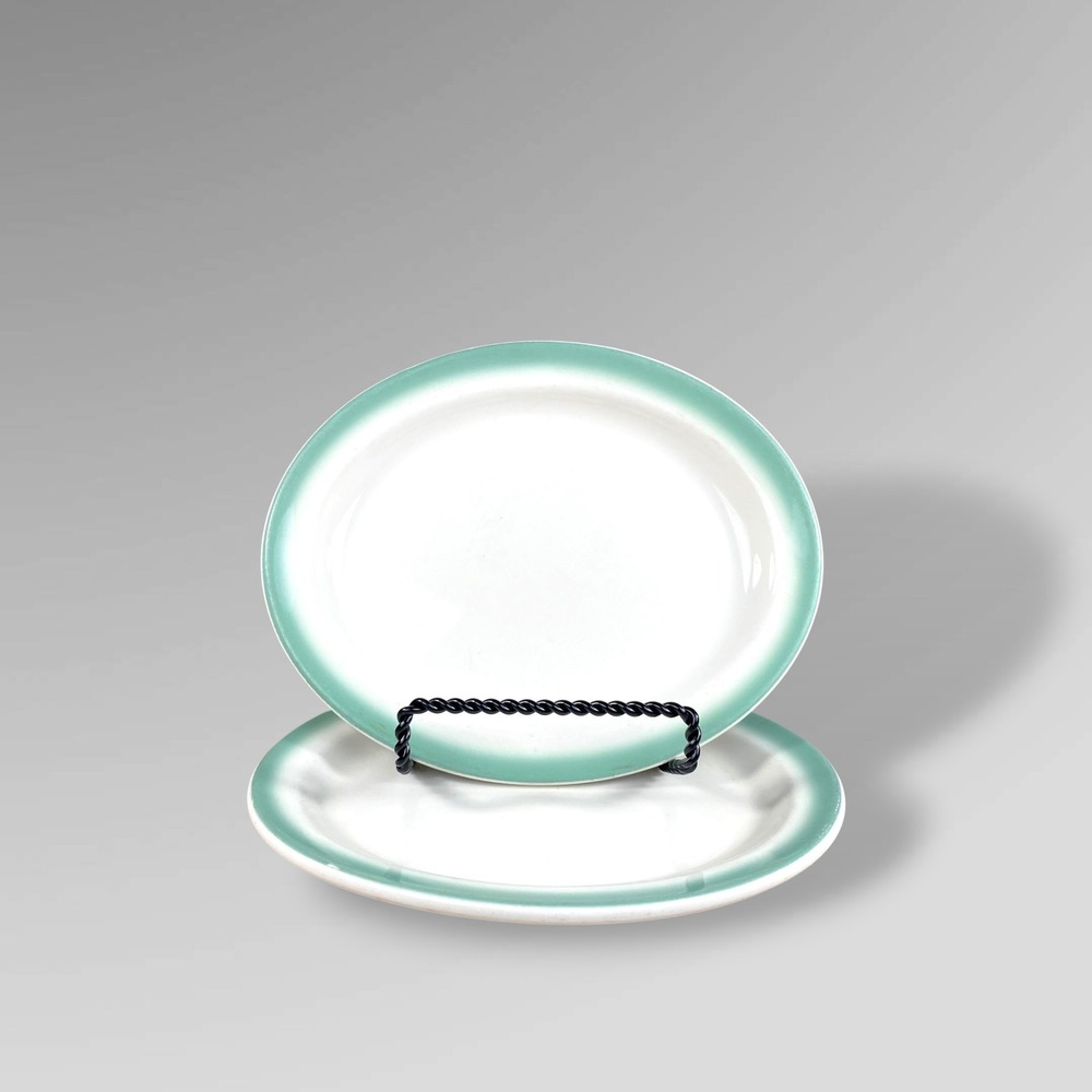 Homer Laughlin Best China Teal Rim Oval Dessert BREAD Plate Set 2 Hotel Ware 65